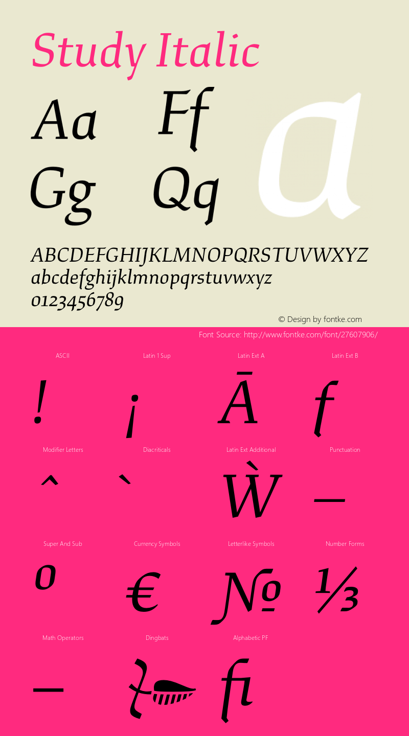 Study Italic Version 1.020; XYZ Type webfont图片样张