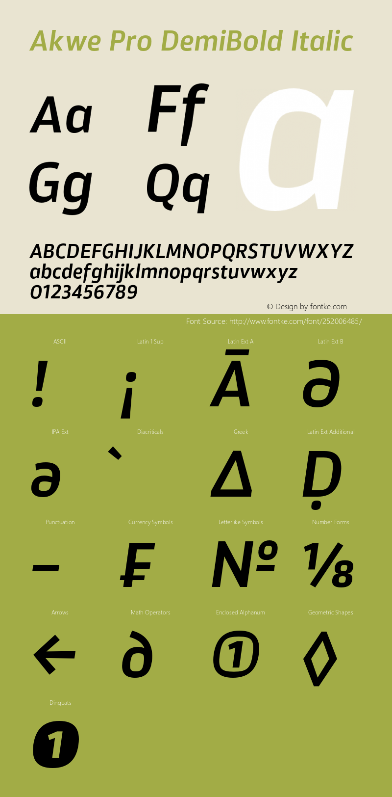 Akwe Pro DemiBold Italic Version 1.000;PS 001.000;hotconv 1.0.88;makeotf.lib2.5.64775图片样张