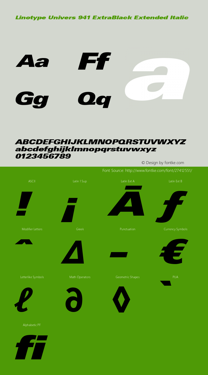 Linotype Univers 941 Extra Black Extended Italic Version 1.31图片样张