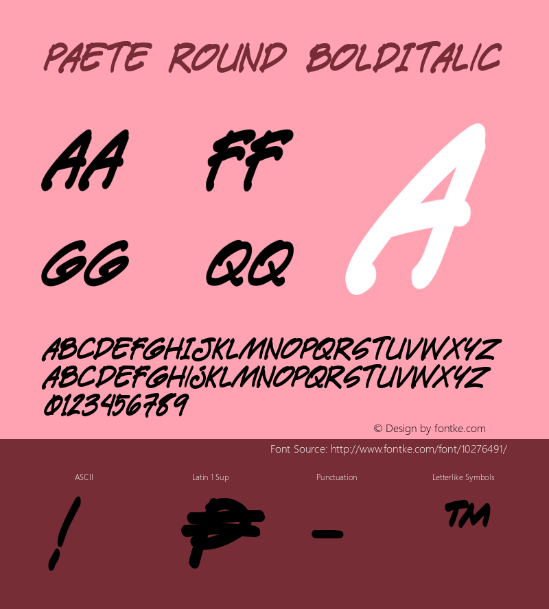 Paete Round BoldItalic Macromedia Fontographer 4.1 10/18/2005图片样张