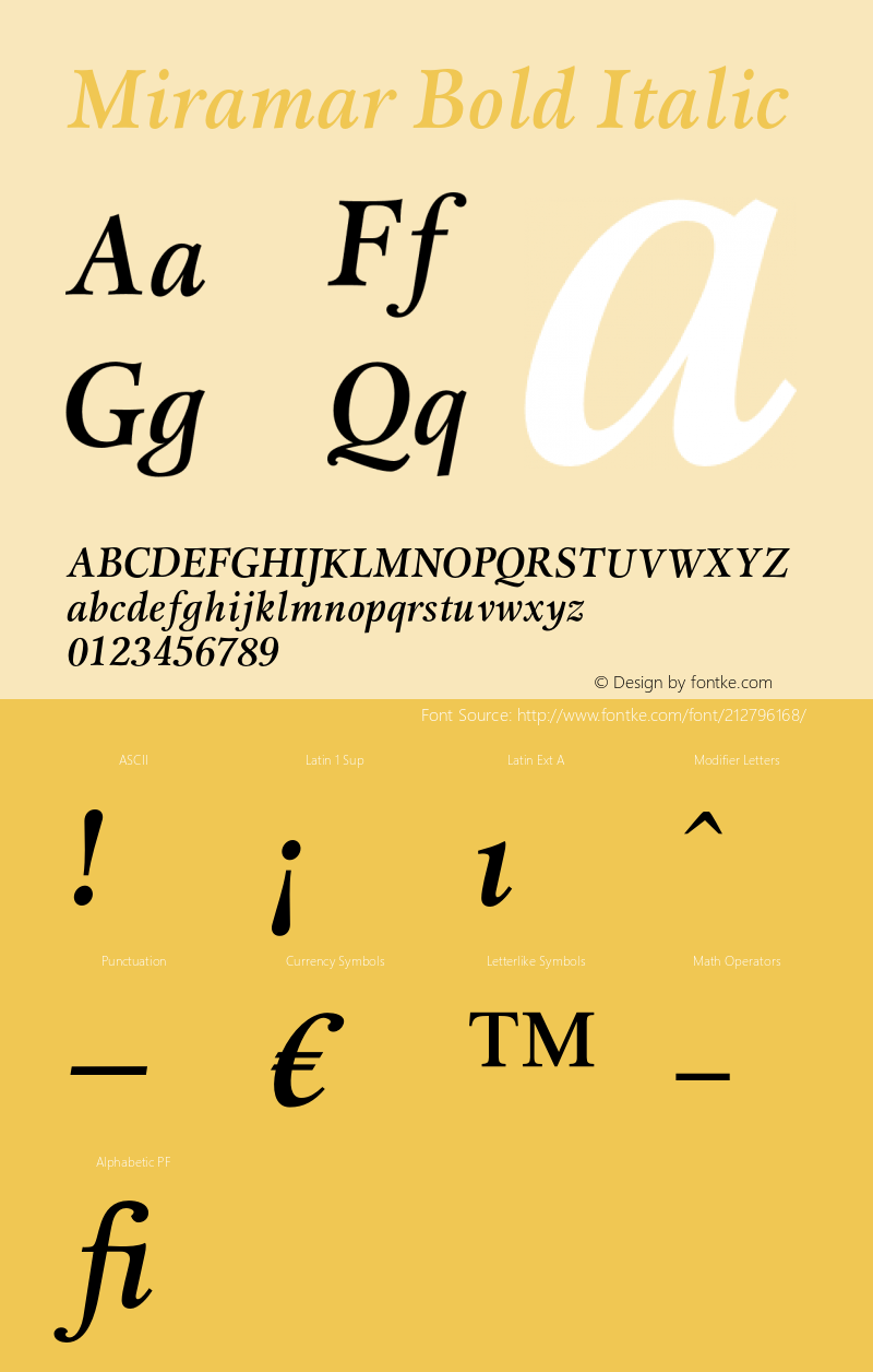 Miramar Bold Italic Version 1.00图片样张