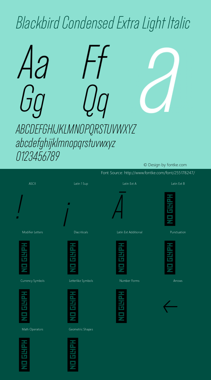 Blackbird Condensed Extra Light Italic Version 1.000;Glyphs 3.1.2 (3151)图片样张