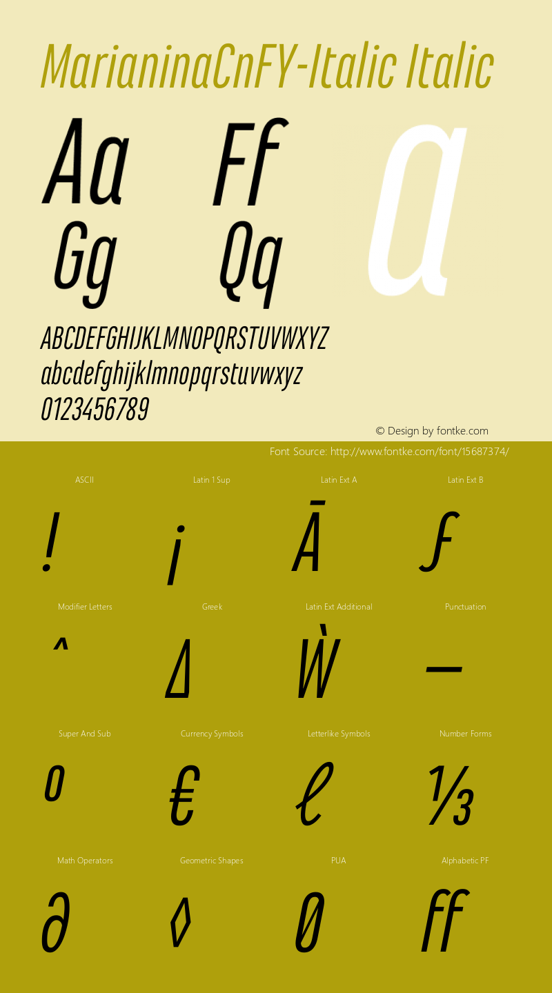 MarianinaCnFY-Italic Italic Version 1.000图片样张