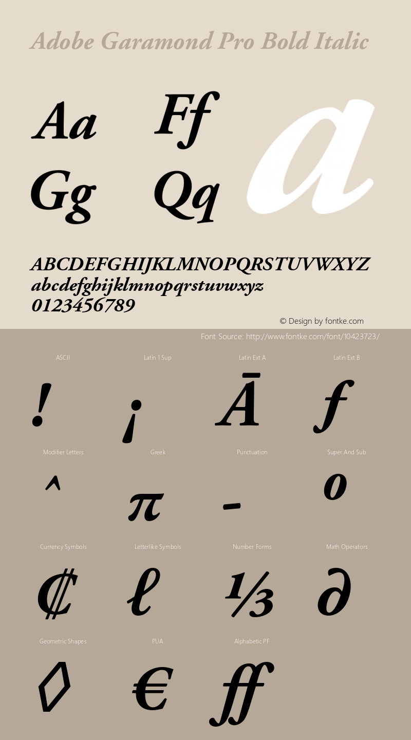 Adobe Garamond Pro Bold Italic Version 2.111;PS 2.000;hotconv 1.0.67;makeotf.lib2.5.33168图片样张