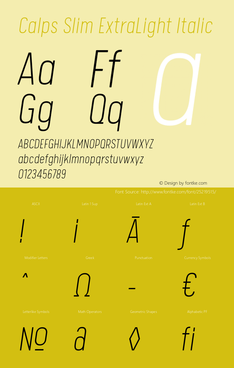 Calps Slim ExtraLight Italic Version 1.000图片样张