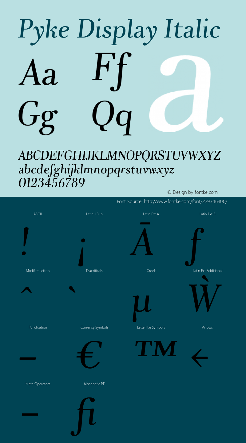 Pyke Display Italic Version 001.001 February 2021图片样张