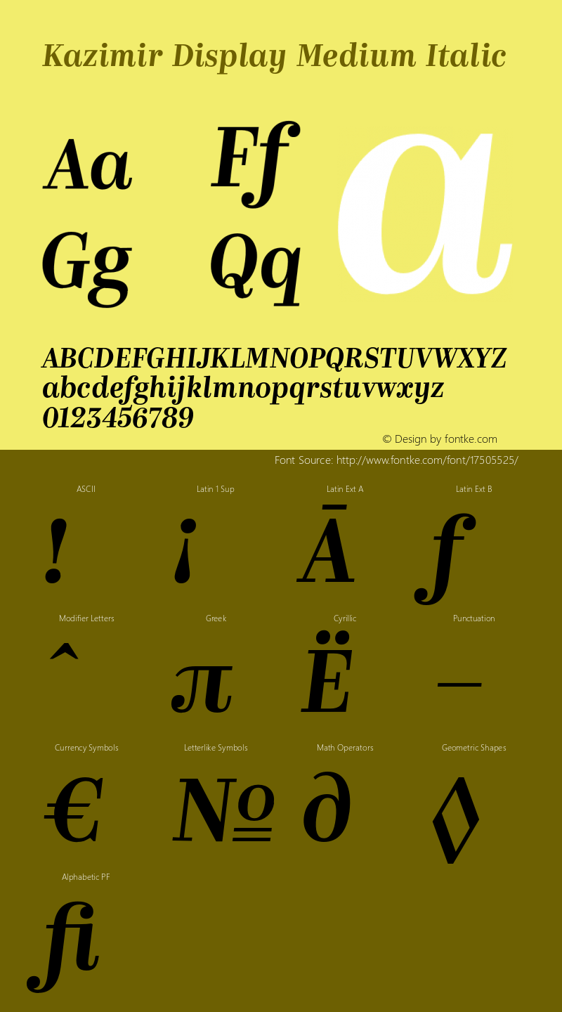 Kazimir Display Medium Italic Version 2.563; 2016图片样张