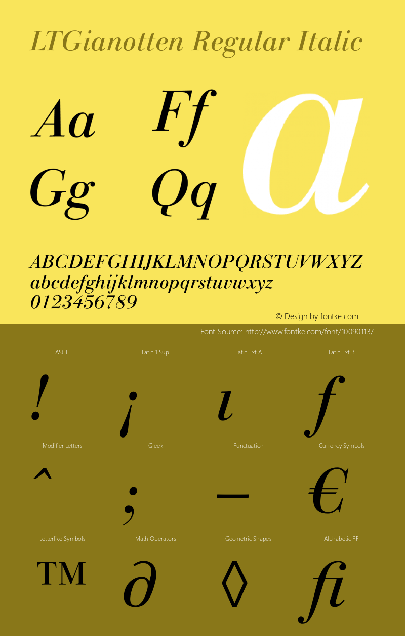 LTGianotten Regular Italic Version 1.0; 2000; initial release图片样张