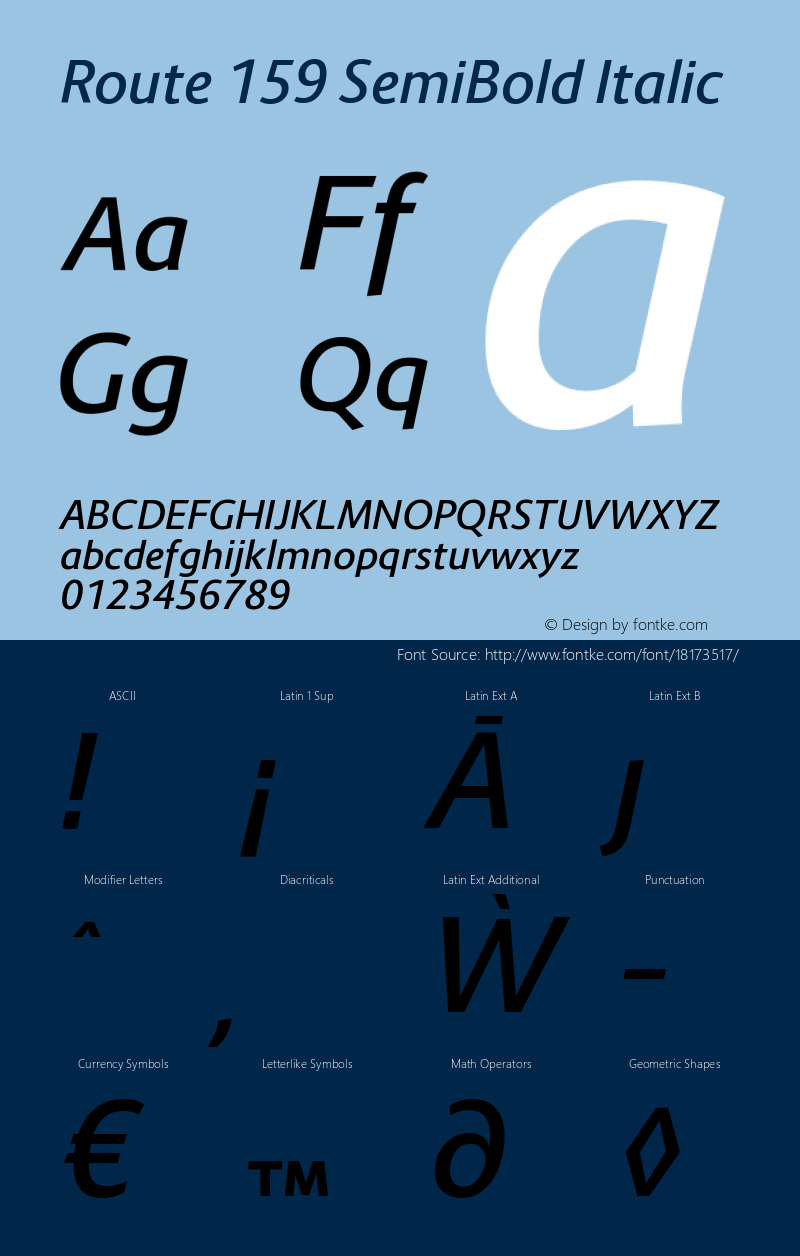 Route 159 SemiBold Italic Version 1.000;PS 001.000;hotconv 1.0.70;makeotf.lib2.5.58329图片样张