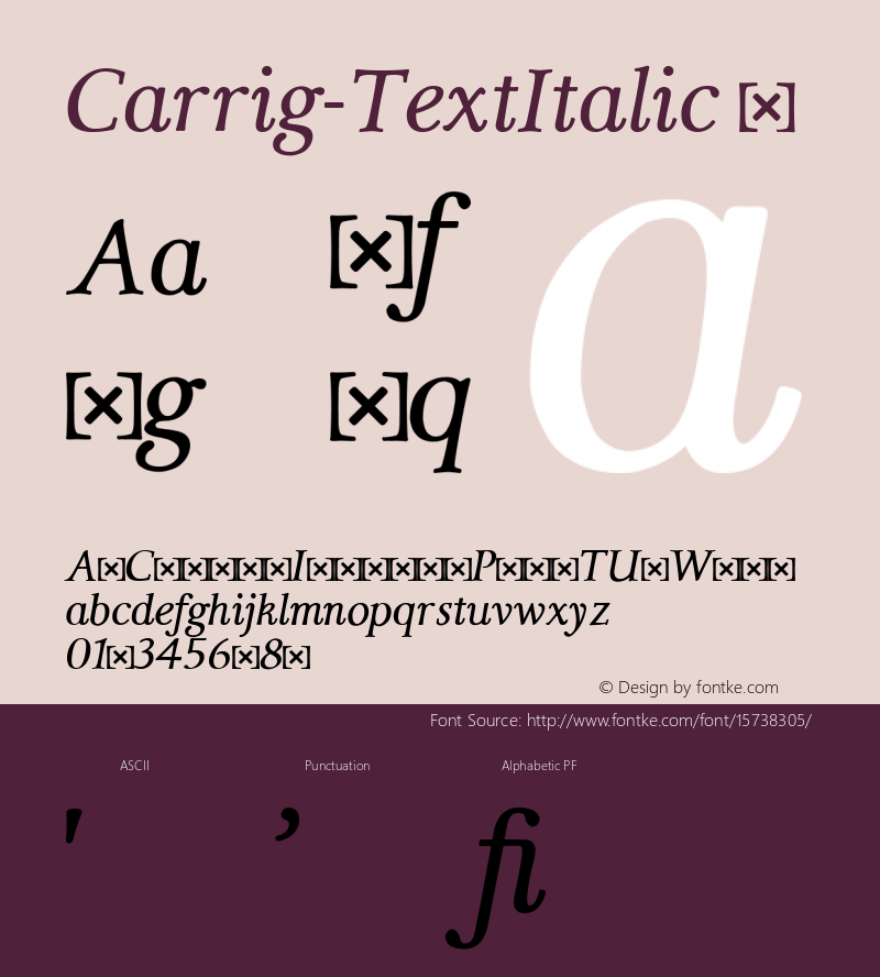 Carrig-TextItalic ☞ Version 1.000;PS 002.000;hotconv 1.0.70;makeotf.lib2.5.58329;com.myfonts.easy.paulo-goode.carrig.text-italic.wfkit2.version.4t9B图片样张