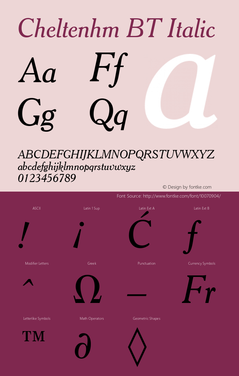 Cheltenhm BT Italic mfgpctt-v4.4 Nov 27 1998图片样张