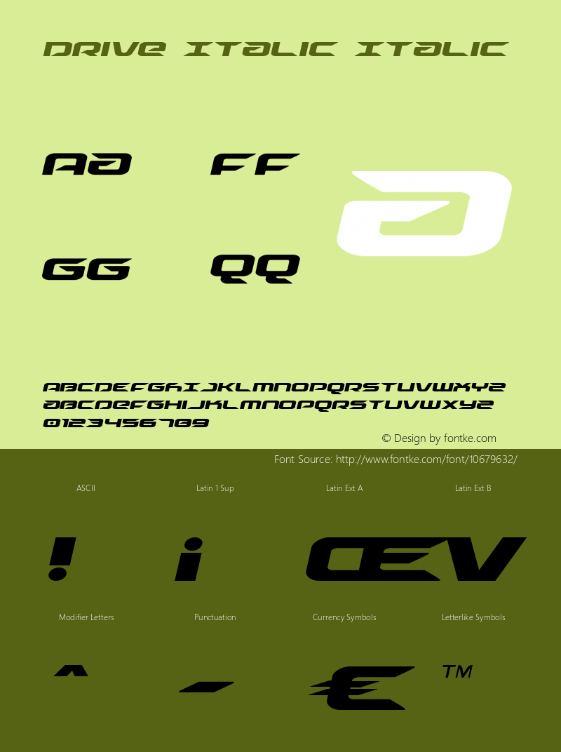 Drive Italic Italic Version 1.1; 2015图片样张