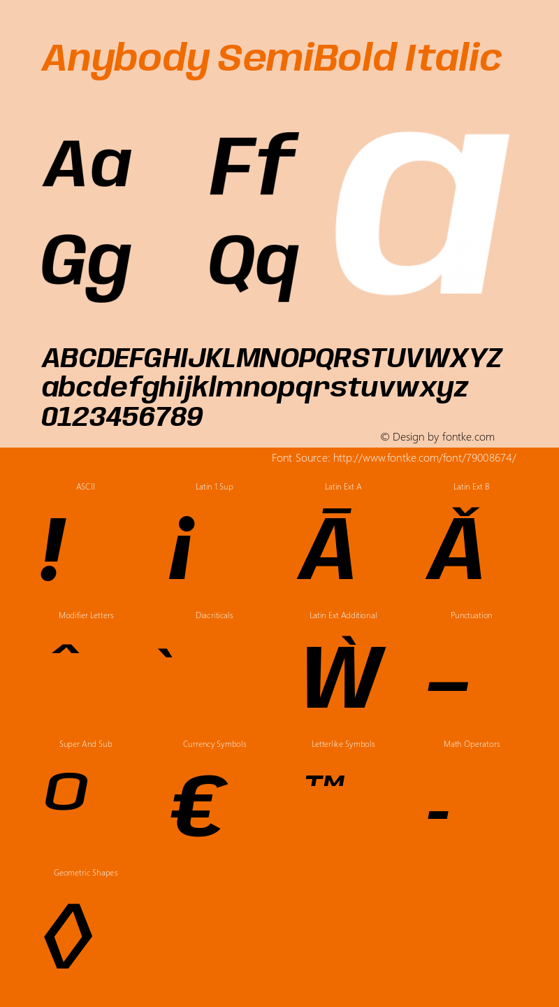Anybody SemiBold Italic Version 1.000; ttfautohint (v1.8)图片样张