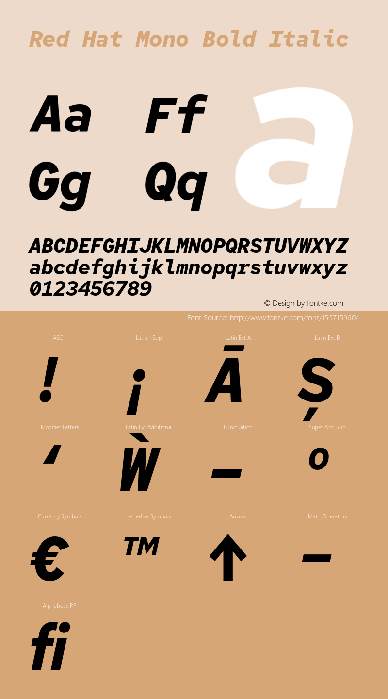 Red Hat Mono Bold Italic Version 1.010图片样张