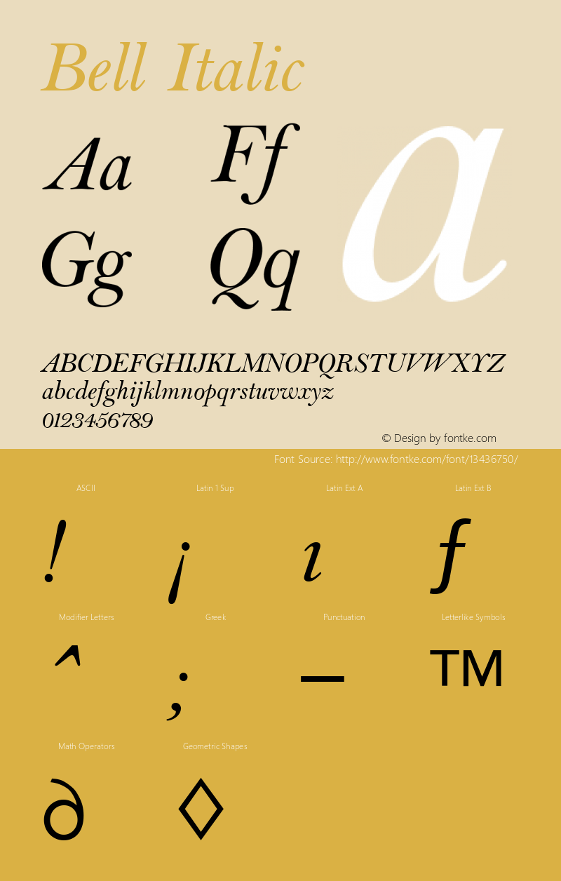 Bell Italic Version 4.00 April 13, 2007图片样张