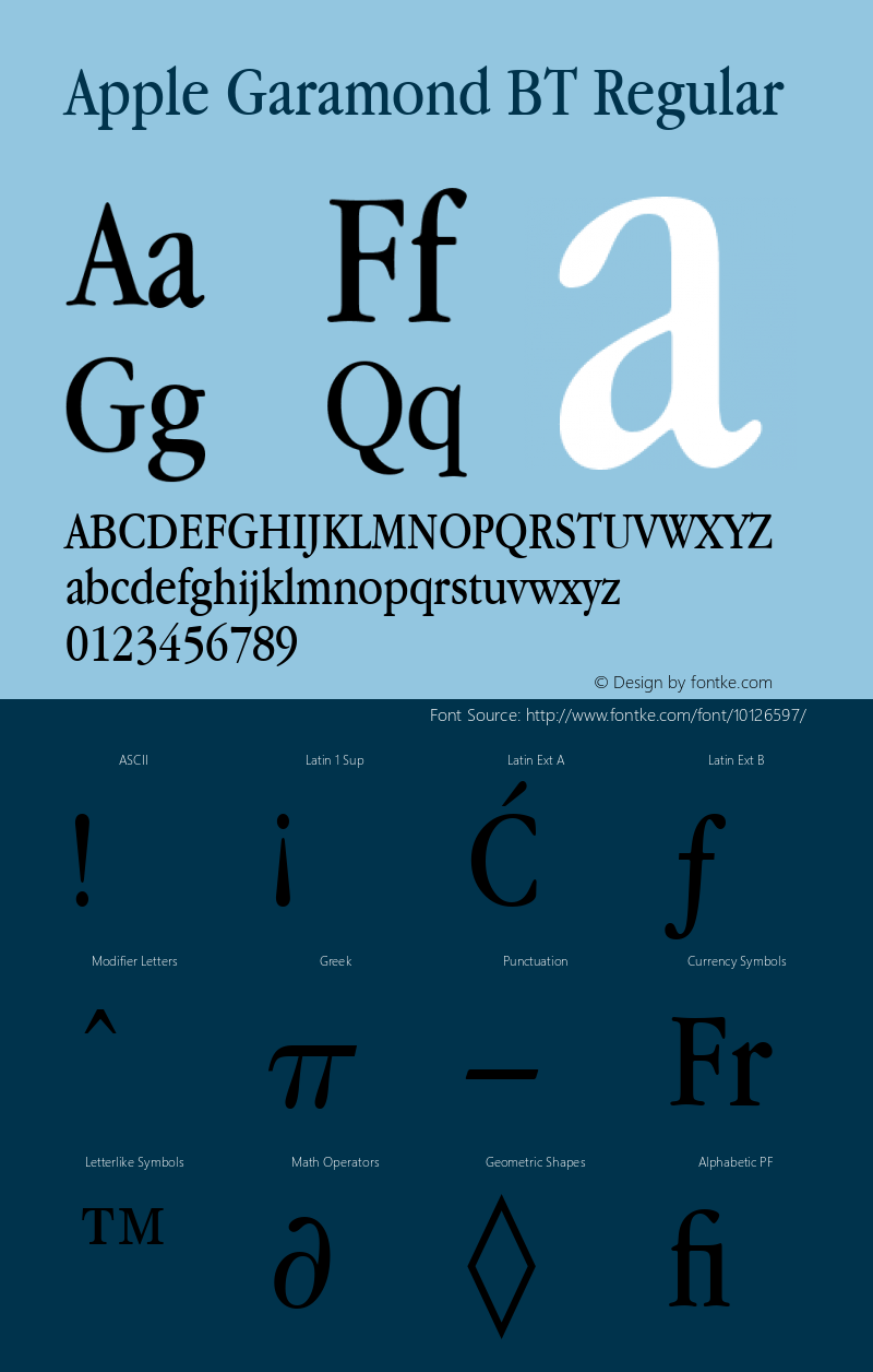 Apple Garamond BT Regular 3.7d1图片样张