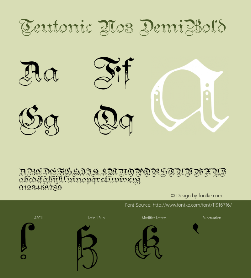 Teutonic No3 DemiBold Version 1.0; 2002; initial release图片样张