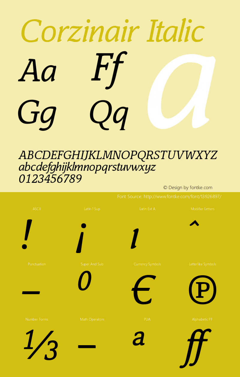 Corzinair Italic Version 1.000 2006 initial release图片样张