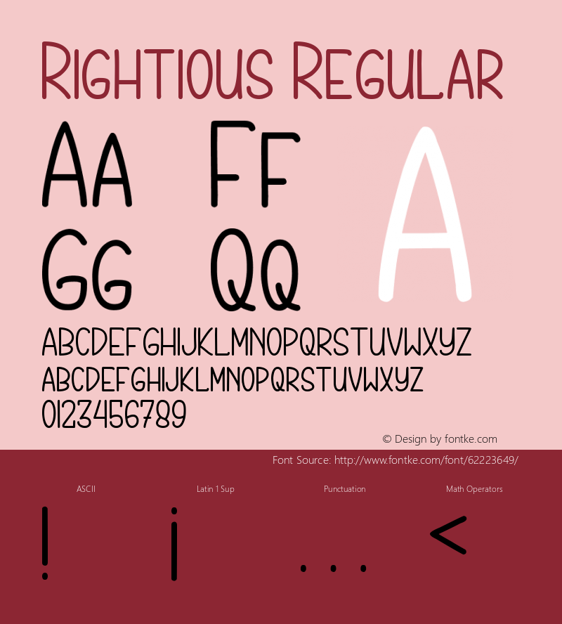 Rightious Version 1.00;April 27, 2020;FontCreator 12.0.0.2545 64-bit图片样张