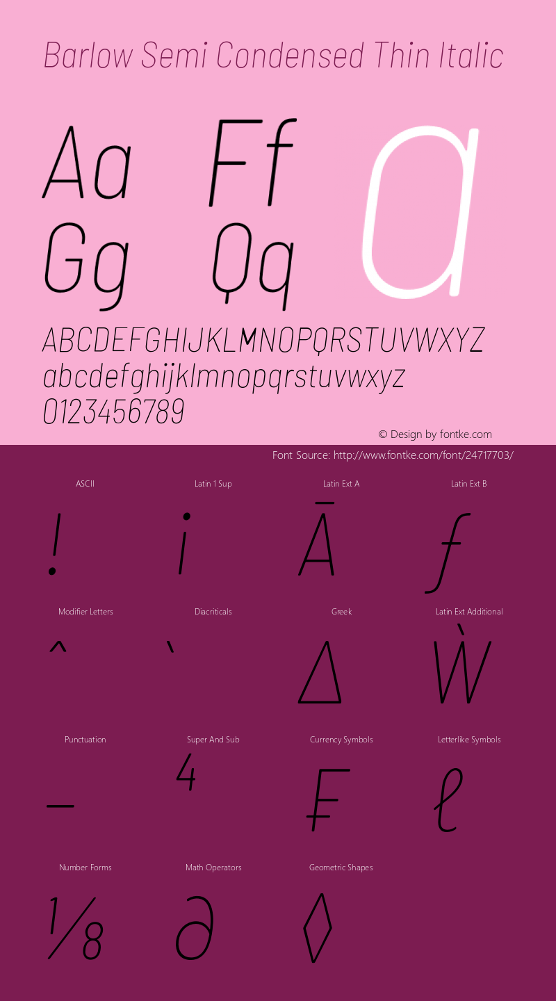 Barlow Semi Condensed Thin Italic Version 1.207;PS 001.207;hotconv 1.0.88;makeotf.lib2.5.64775图片样张