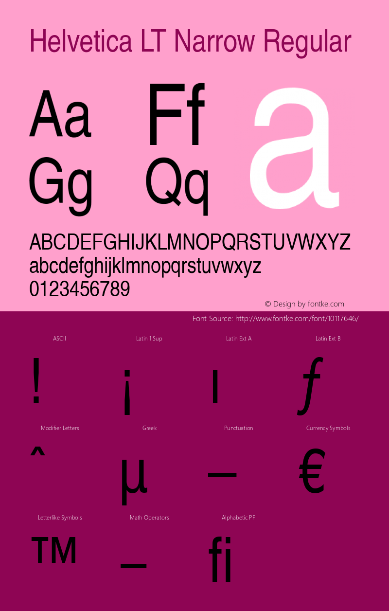 Helvetica LT Narrow Regular Version 6.1; 2002图片样张