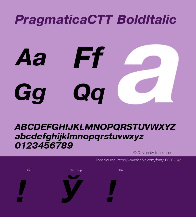 PragmaticaCTT BoldItalic TrueType Maker version 1.00.03图片样张