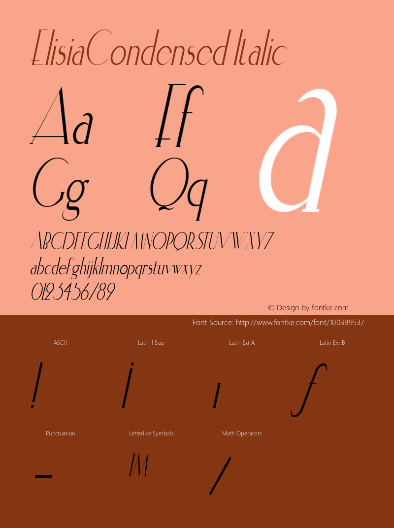 ElisiaCondensed Italic The IMSI MasterFonts Collection, tm 1995 IMSI图片样张