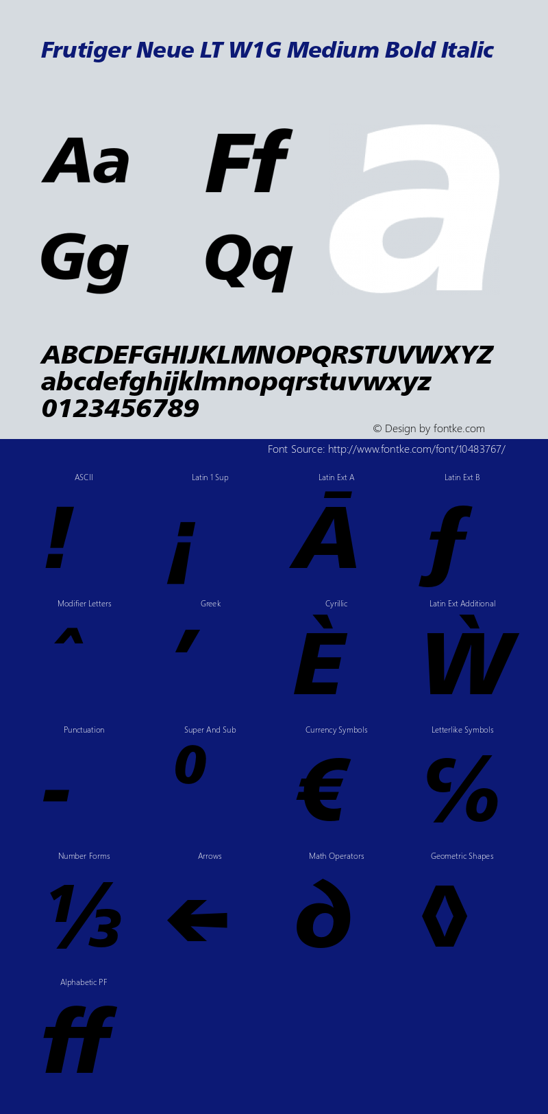 Frutiger Neue LT W1G Medium Bold Italic Version 1.00图片样张