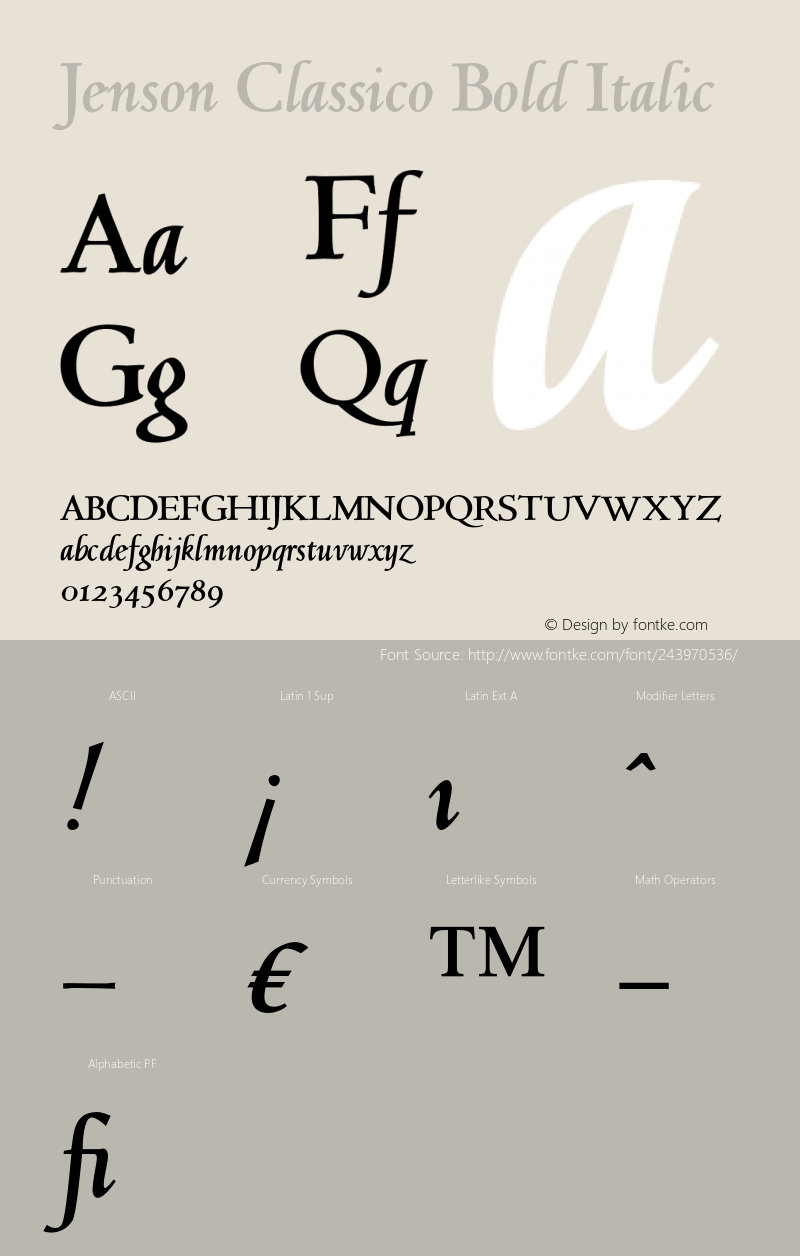 Jenson Classico Bold Italic Version 1.00图片样张