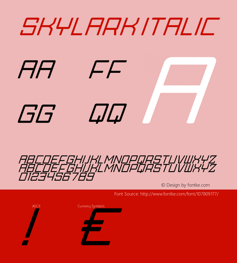 Skylark Italic Version 1.00;November 18, 2020;FontCreator 12.0.0.2563 64-bit图片样张