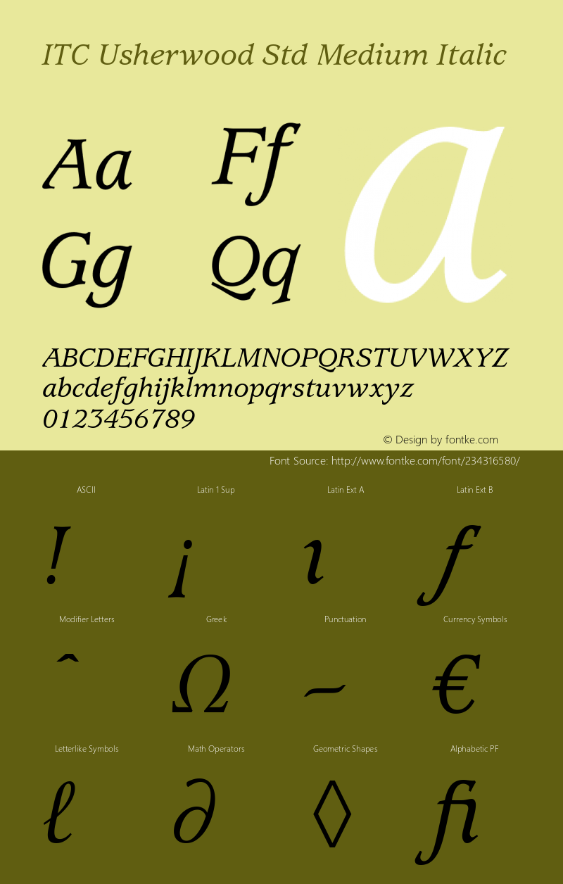 ITC Usherwood Std Medium Italic Version 3.00 Build 1000图片样张