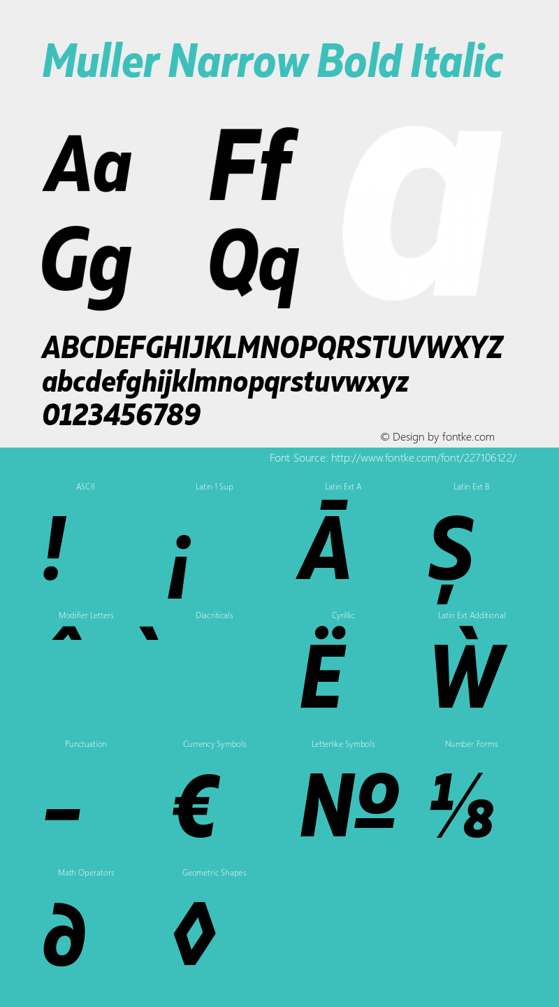 Muller Narrow Bold Italic Version 1.000;PS 001.000;hotconv 1.0.88;makeotf.lib2.5.64775图片样张