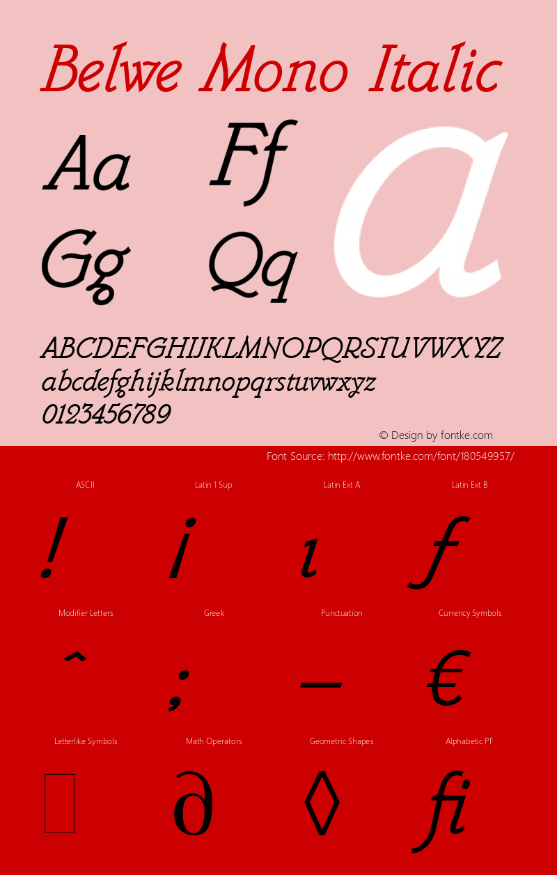 Belwe Mono Italic Plain Version 2.0图片样张