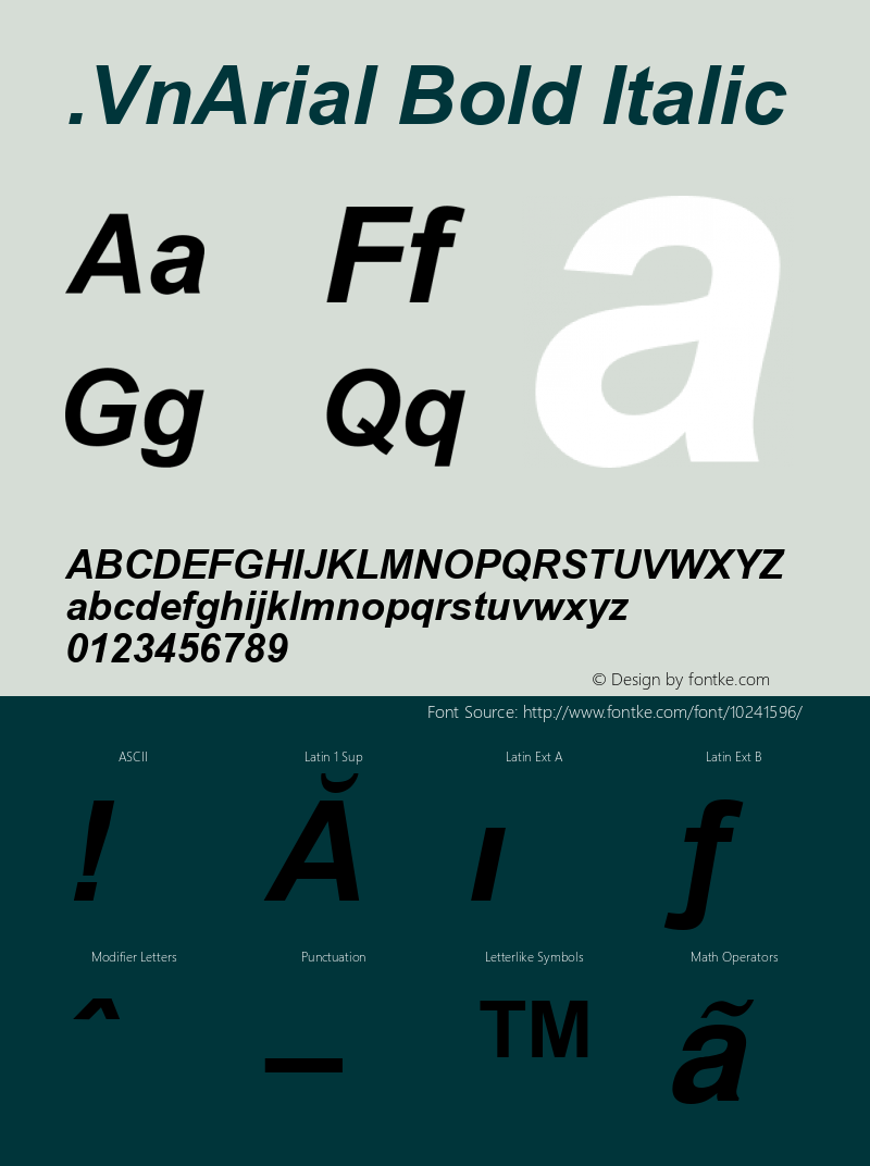 .VnArial Bold Italic MS core font:v1.00图片样张