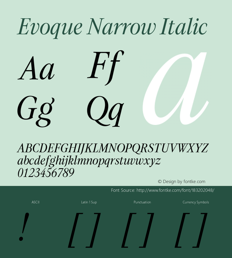 Evoque Narrow Italic Version 1.000图片样张