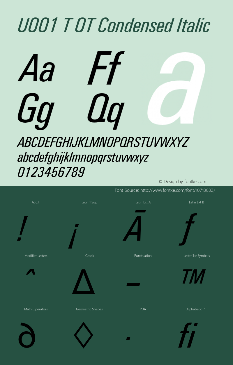 U001 T OT Condensed Italic OTF 1.001;PS 1.05;Core 1.0.27;makeotf.lib(1.11)图片样张