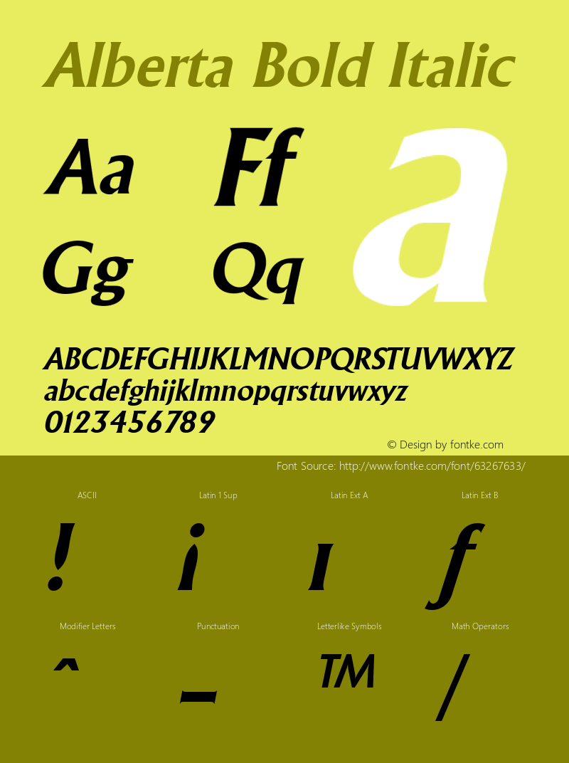 Alberta Bold Italic The IMSI MasterFonts Collection, tm 1995, 1996 IMSI (International Microcomputer Software Inc.)图片样张