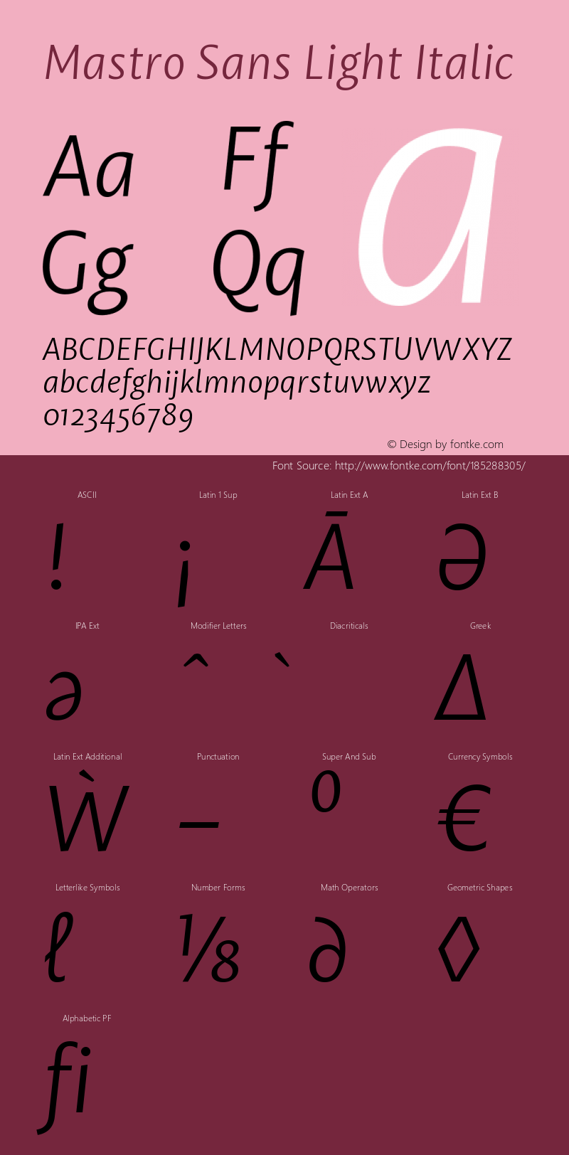 Mastro Sans Light Italic Version 1.000;PS 001.000;hotconv 1.0.88;makeotf.lib2.5.64775图片样张