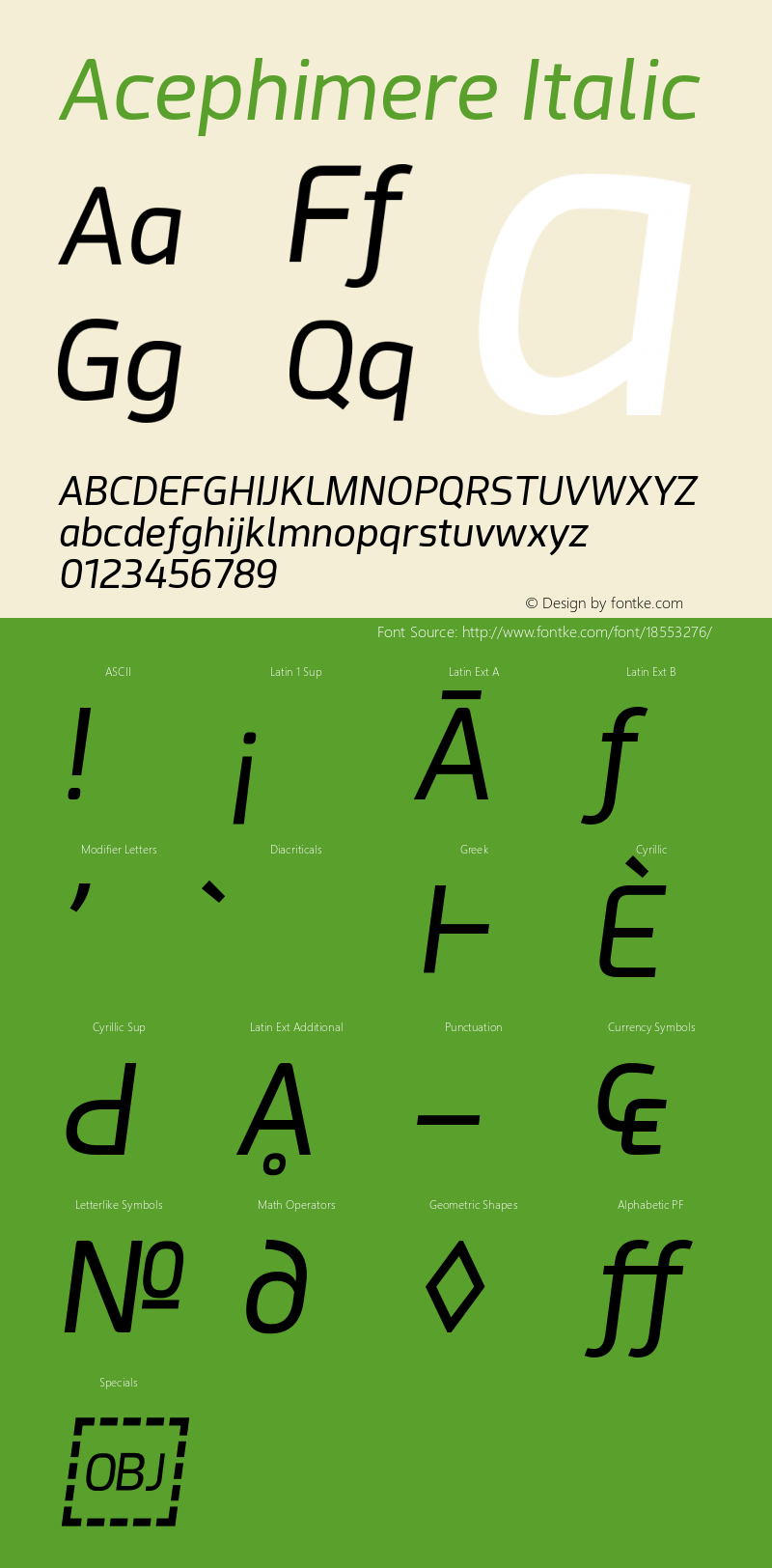 Acephimere Italic Version 1.00 November 9, 2016, initial release图片样张