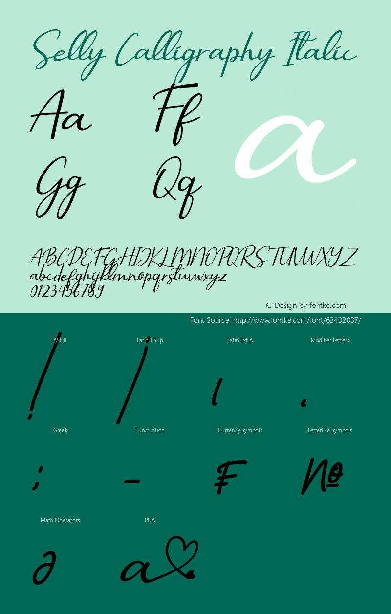 Selly Calligraphy Italic Version 1.00;May 16, 2020;FontCreator 11.5.0.2430 32-bit图片样张