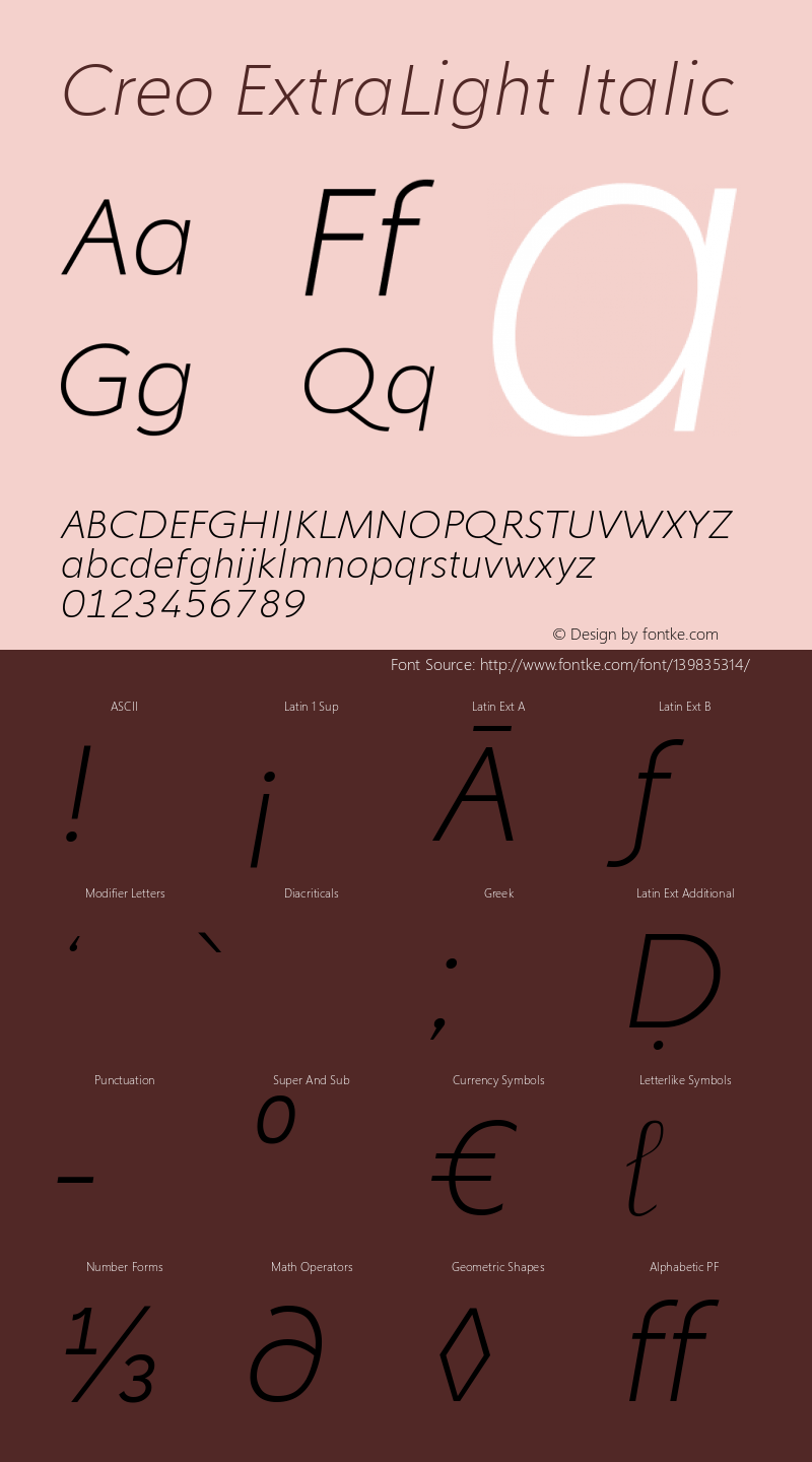 Creo ExtraLight Italic Version 1.00;October 24, 2019;FontCreator 11.5.0.2430 64-bit图片样张