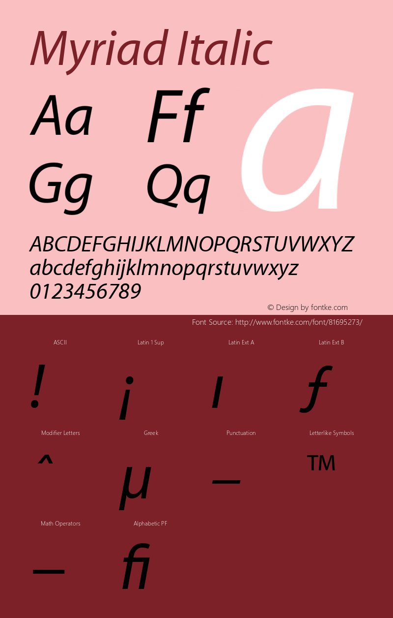 Myriad   Italic Fontographer 4.7 4/18/08 FG4M­0000001208图片样张