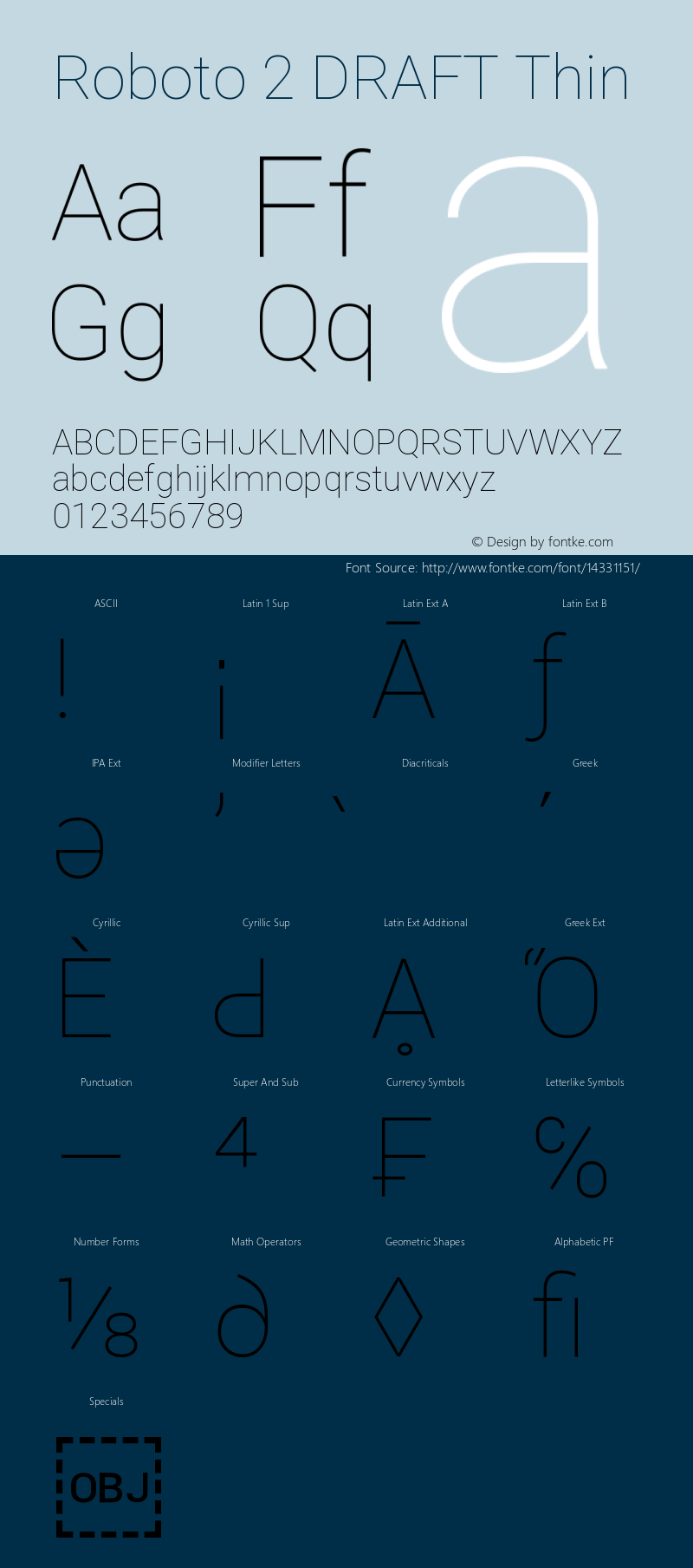 Roboto 2 DRAFT Thin Version 1.200383; 2013图片样张