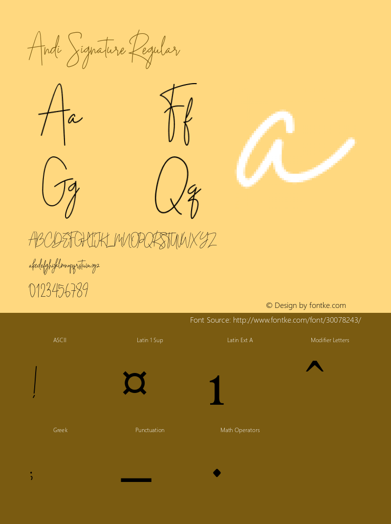 Andi Signature Version 1.00;May 19, 2019;FontCreator 11.5.0.2430 64-bit图片样张