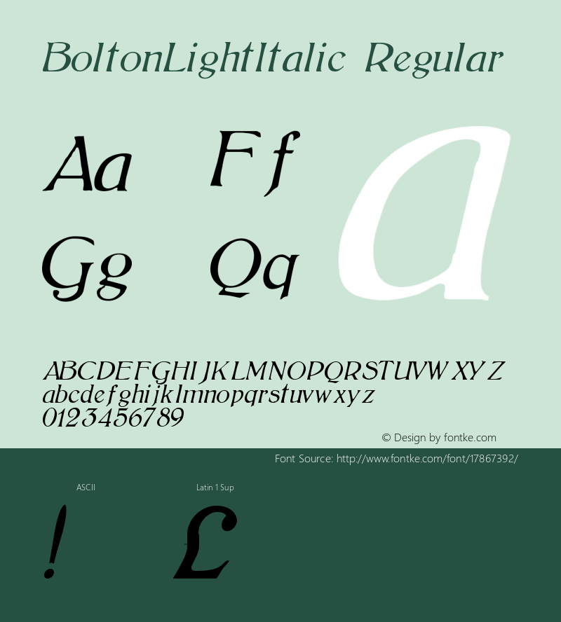 BoltonLightItalic Regular Version 1.00图片样张