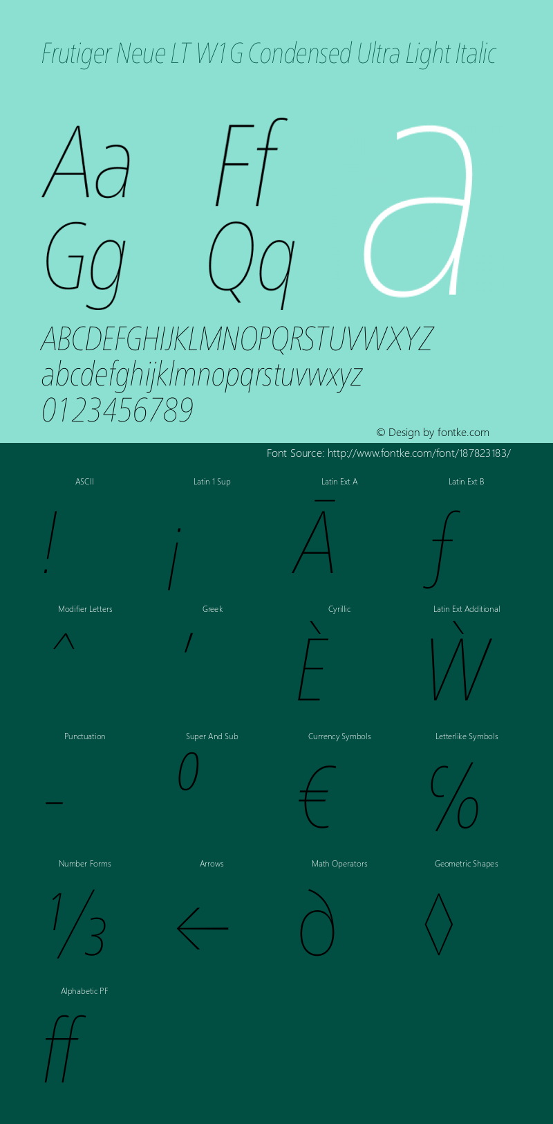 Frutiger Neue LT W1G Cn UltLt Italic Version 1.20图片样张