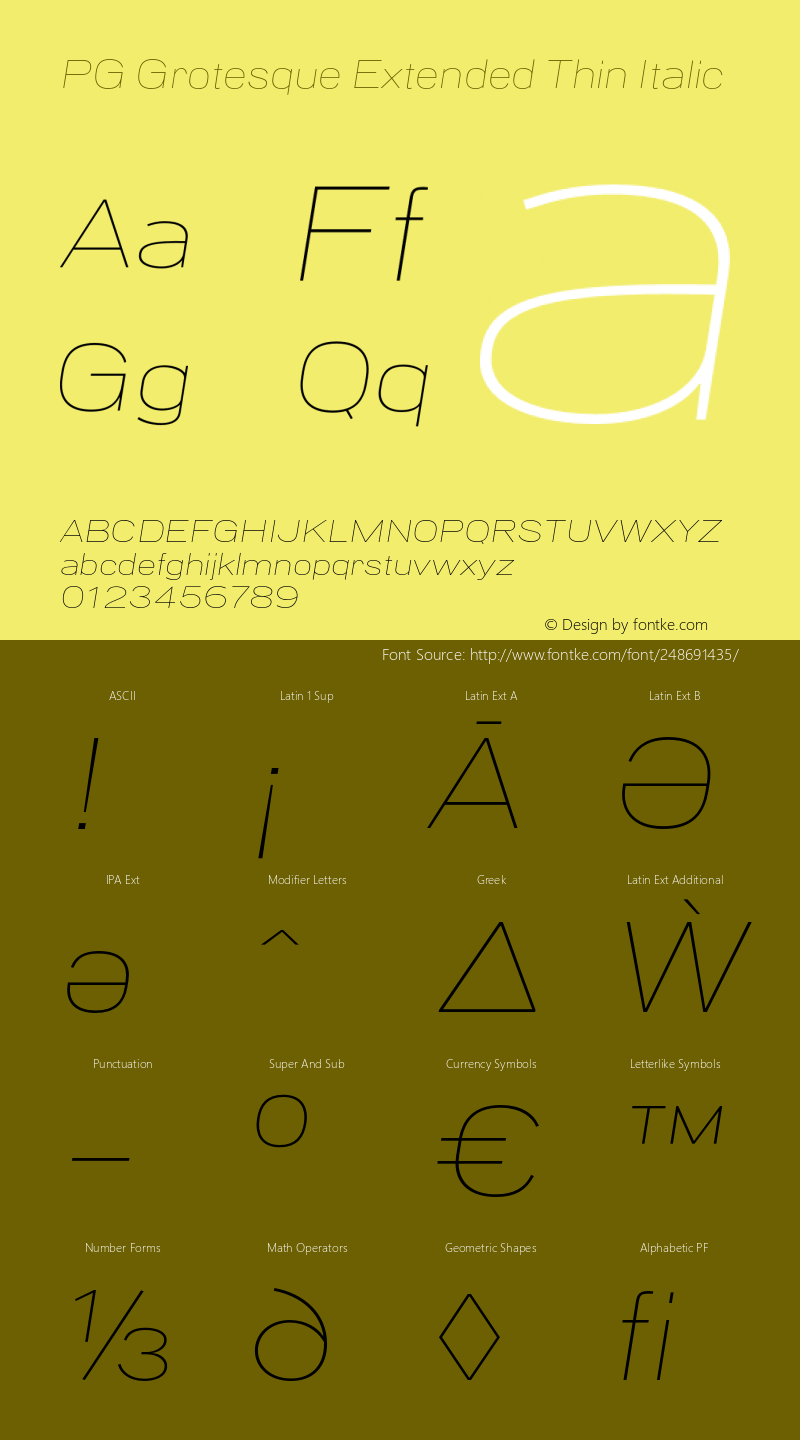 PG Grotesque Extended Thin Italic Version 1.000;Glyphs 3.2 (3207)图片样张