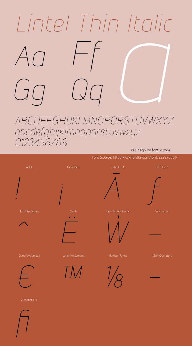 Lintel Thin Italic Version 1.001;PS 001.001;hotconv 1.0.70;makeotf.lib2.5.58329图片样张