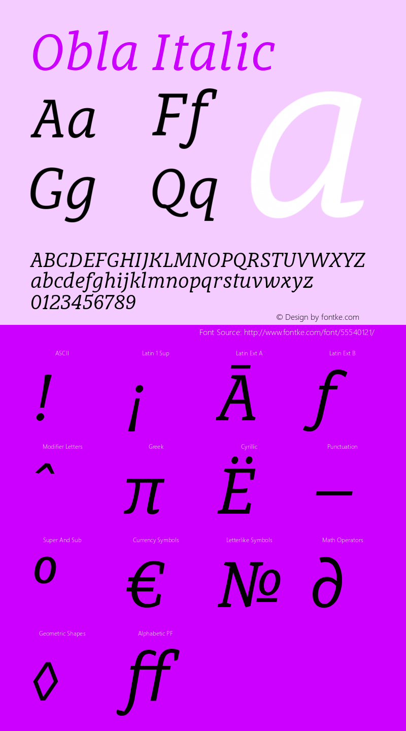 Obla-Italic Version 1.000 2016 initial release图片样张