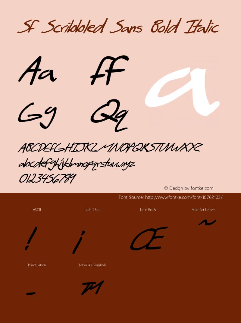 SF Scribbled Sans Bold Italic ver 1.0; 1999. Freeware for non-commercial use.图片样张